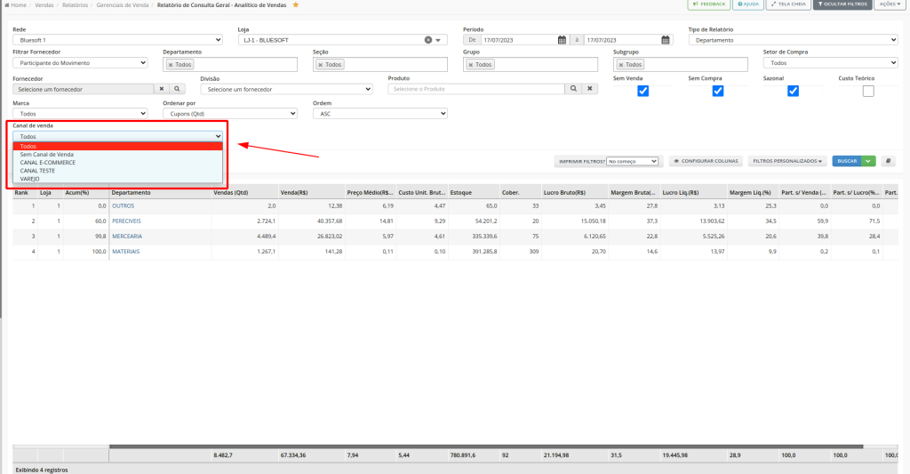 Melhoria Vendas Novos Filtros e Coluna no Relatório de Consulta