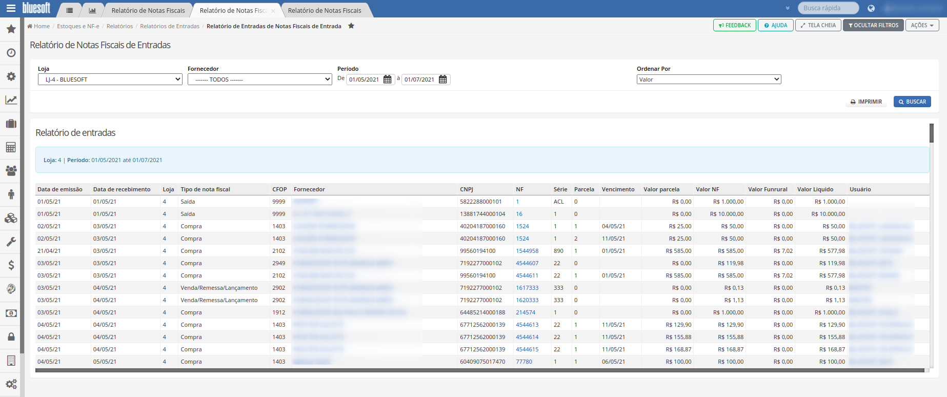 Relatório De Entradas De Notas Fiscais De Entrada Central De Ajuda Da Bluesoft 0348